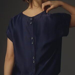 NEW ANTHROPOLOGIE Maeve Batwing Button-Back Tee Navy XS